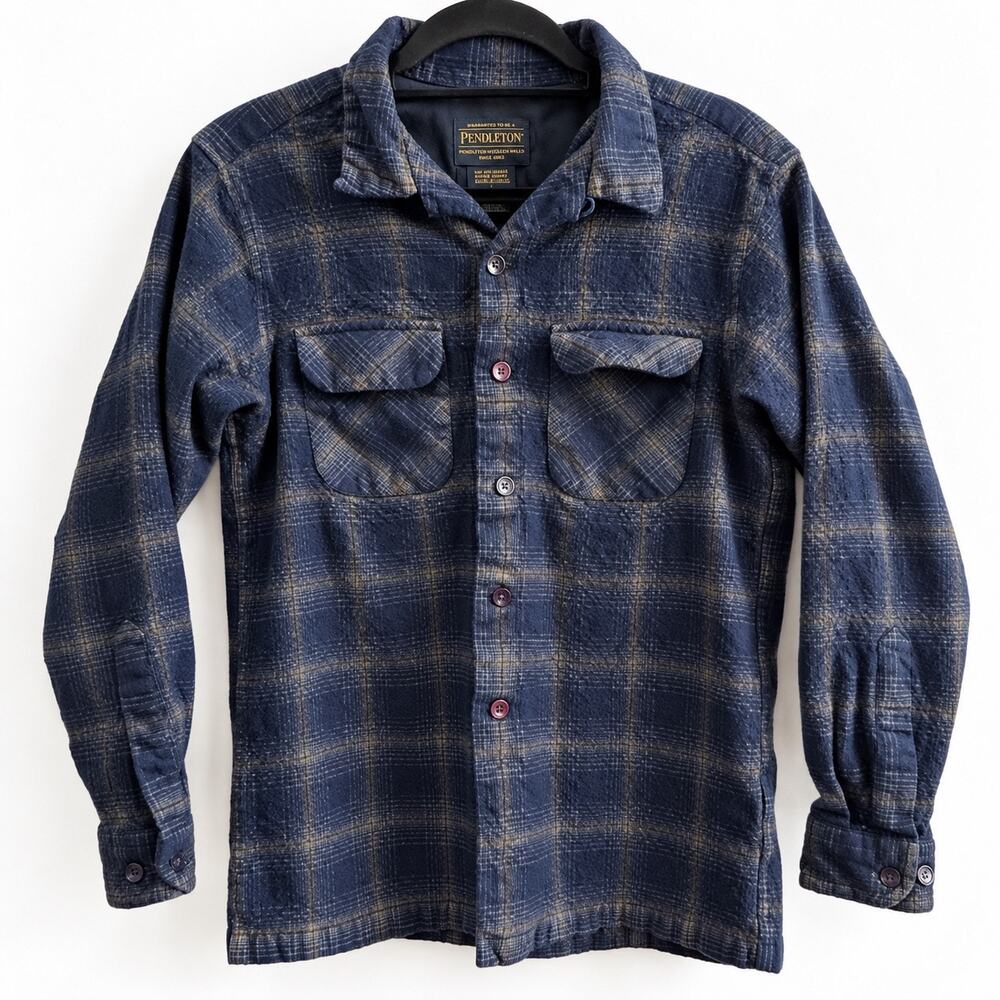 Pendleton Original Board Shirt Boys Youth L Blue Plaid 100% Virgin Wool